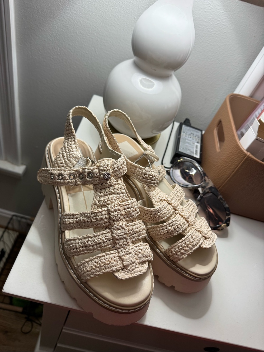 Dolce Vita Cream Woven Platform Slingback Sandals